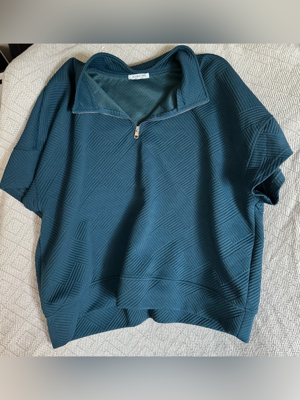 Women's Textured Half-Zip Pullover in Teal